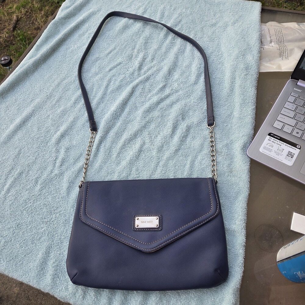 Nine West Indigo Blue Shoulder Bag Chain Strap Envelope Flap Purse Handbag